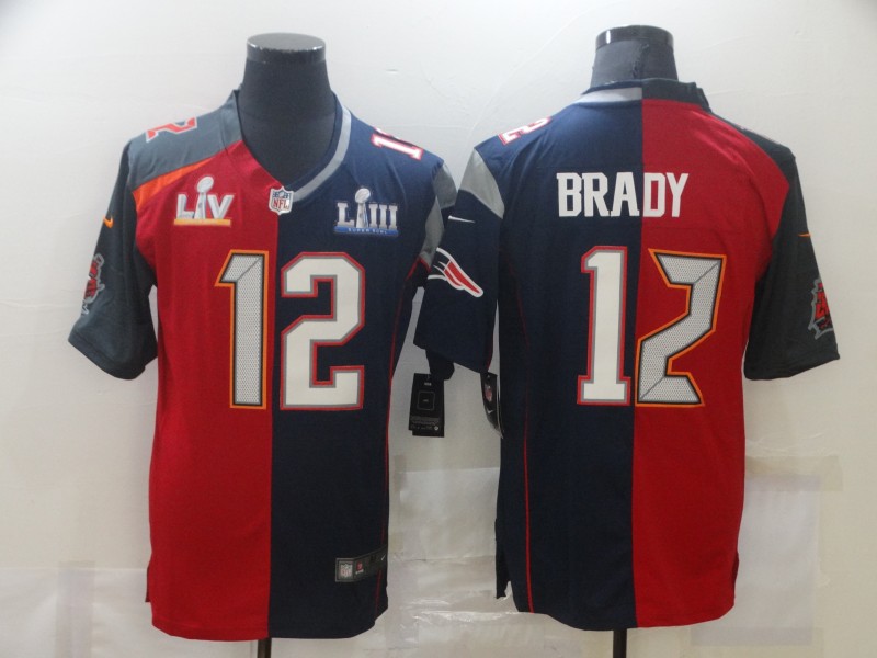 Cheap Men New England Patriots 12 Brady Blue red Super Bowl LV Nike NFL Jerseys